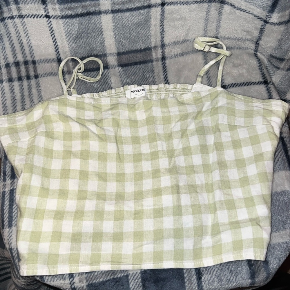 Green and White plaid tank top
